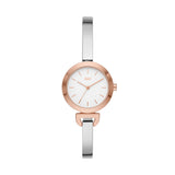 DKNY Armbanduhr mit roségoldenem Gehäuse und silbernem Edelstahlband; Produktbild