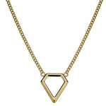 Die LIEBESKIND BERLIN Halskette - The Iconic von Liebeskind Berlin ist eine goldene Kette mit einem geometrischen rautenförmigen Anhänger, ein schickes Accessoire auf weißem Grund.