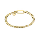 Das LIEBESKIND BERLIN Armband - The Basic Trendy Chain von Liebeskind Berlin besteht aus einer goldenen Kette mit einem markanten rechteckigen Verschluss und einem kleinen runden Anhänger - ein ideales Accessoire für Fans von einzigartigem, stilvollem Schmuck.