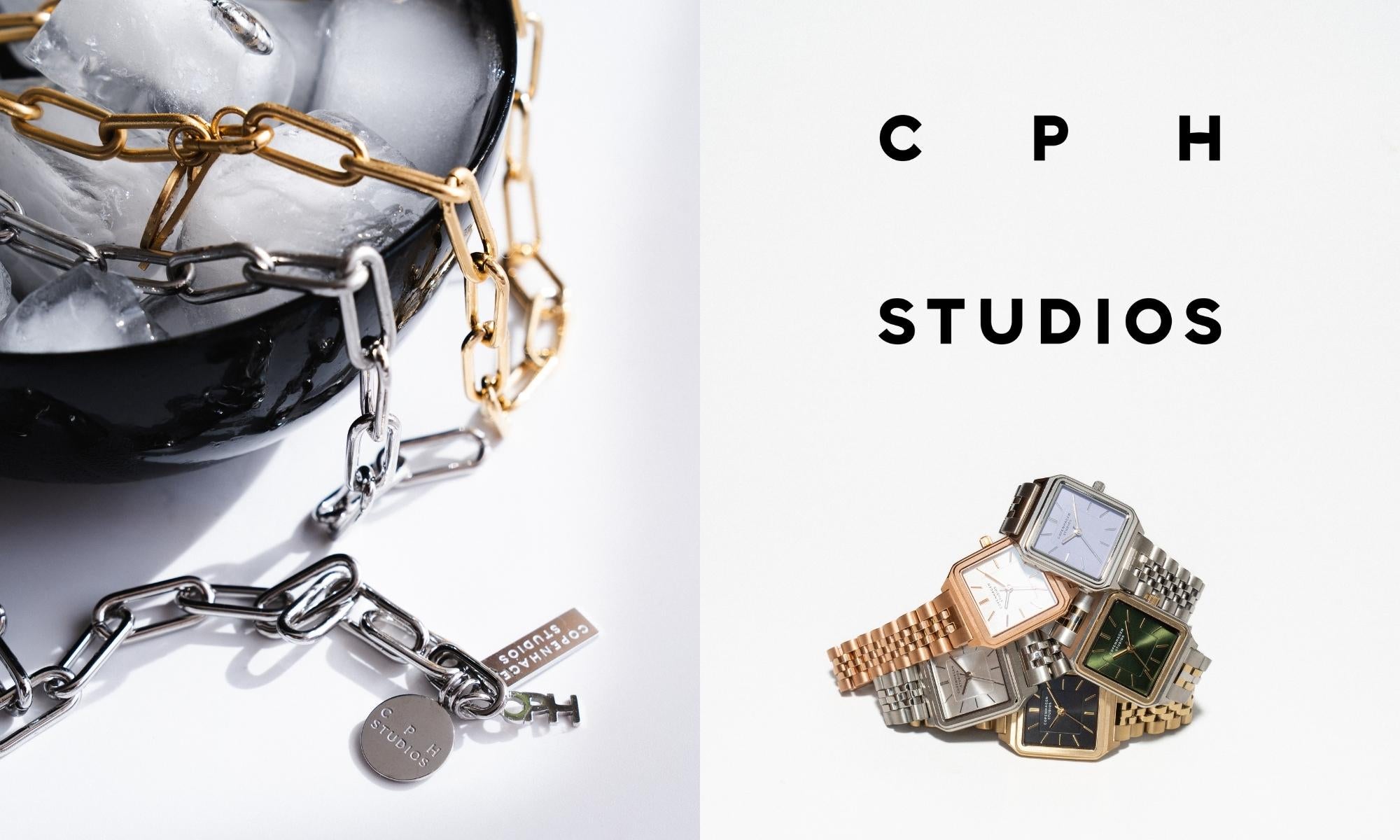 CPH Studios Schmuck und Uhren – goldene und silberne Ketten sowie moderne Armbanduhren im minimalistischen Design.