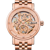 Ingersoll Armbanduhr mit skelettiertem roségoldenem Zifferblatt, roségoldenem Gehäuse und roségoldenem Edelstahlband Produktbild