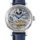 Ingersoll Armbanduhr mit skelettiertem Ziffernblatt in der Farbe silber und blauem Lederband Produktbild