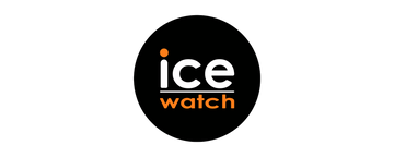 Logo mit Eis in Weiß und Uhr in Orange, beides auf einem schwarzen kreisförmigen Hintergrund.