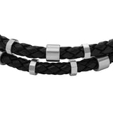Fossil Armband bestehend aus geflochtenem schwarzem Leder und silbernen Elementen; Zusatzbild 