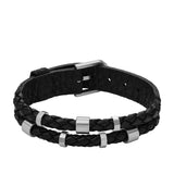 Fossil Armband bestehend aus geflochtenem schwarzem Leder und silbernen Elementen; Produktbild 