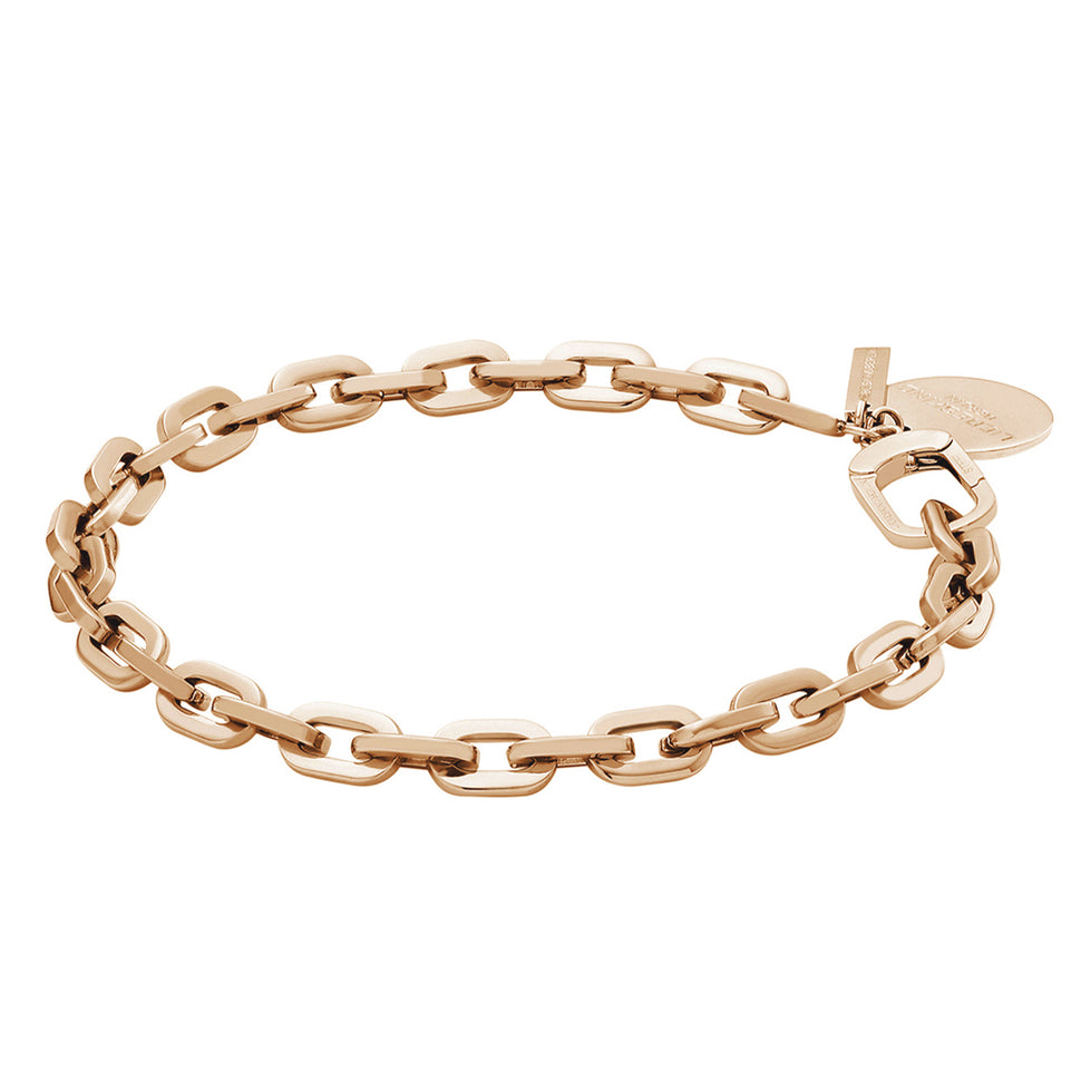 Liebeskind Berlin Armband bestehend aus einer groben, roségoldenen Gliederkette und zwei roségoldenen Anhängern; Produktbild