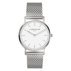 Liebeskind Berlin Armbanduhr mit silbernen Indizes, silbernem Gehäuse und silbernem Meshband; Produktbild