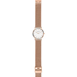 Liebeskind Berlin Armbanduhr mit roségoldenen Indizes, roségoldenem Gehäuse und roségoldenem Meshband; Zusatzbild