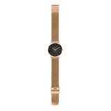Liebeskind Berlin Armbanduhr mit schwarzem Zifferblatt, roségoldenen Indizes, roségoldenem Gehäuse und roségoldenem Meshband; Zusatzbild