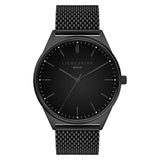 Liebeskind Berlin Armbanduhr mit schwarzem Zifferblatt, schwarzem Gehäuse und schwarzem Meshband Produktbild 