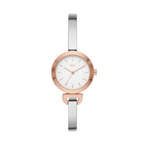 DKNY Armbanduhr mit roségoldenem Gehäuse und silbernem Edelstahlband; Produktbild