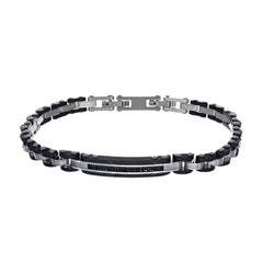 Das Amen Armband - The Statement von Amen ist ein Herrenarmband aus rostfreiem Stahl und schwarzen Gliedern mit einem rechteckigen Akzent und einer Faltschließe.