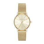 Die Armani Exchange Armbanduhr - The Gold Classic überzeugt mit goldenem Mesh-Armband, minimalistischem Zifferblatt und schlichten Stundenmarkierungen.