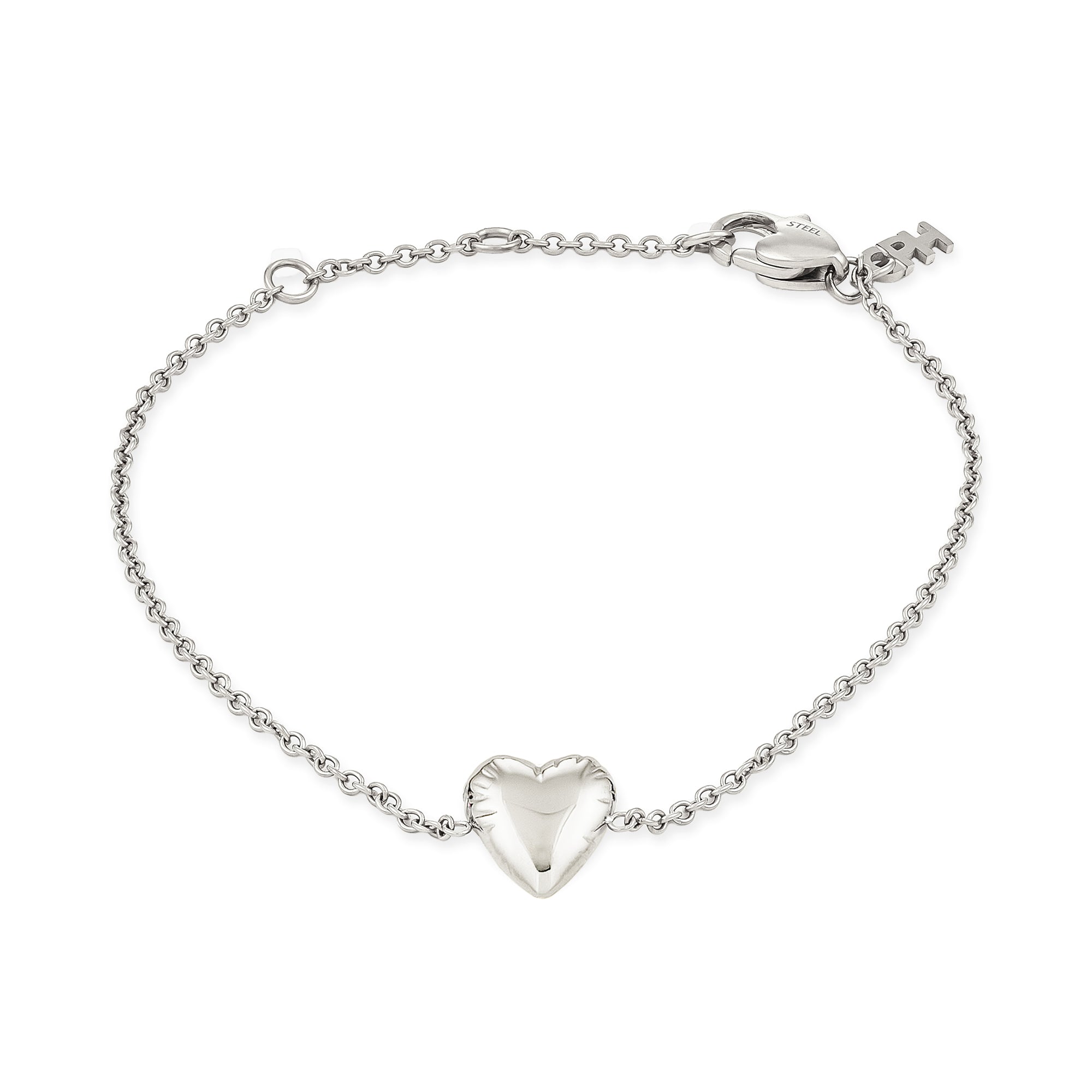 Das COPENHAGEN STUDIOS Armband - Balloon Hearts von Copenhagen Studios ist ein zartes Silberarmband mit einem zentralen Herzanhänger, filigraner Ästhetik und einem sicheren Karabinerverschluss.