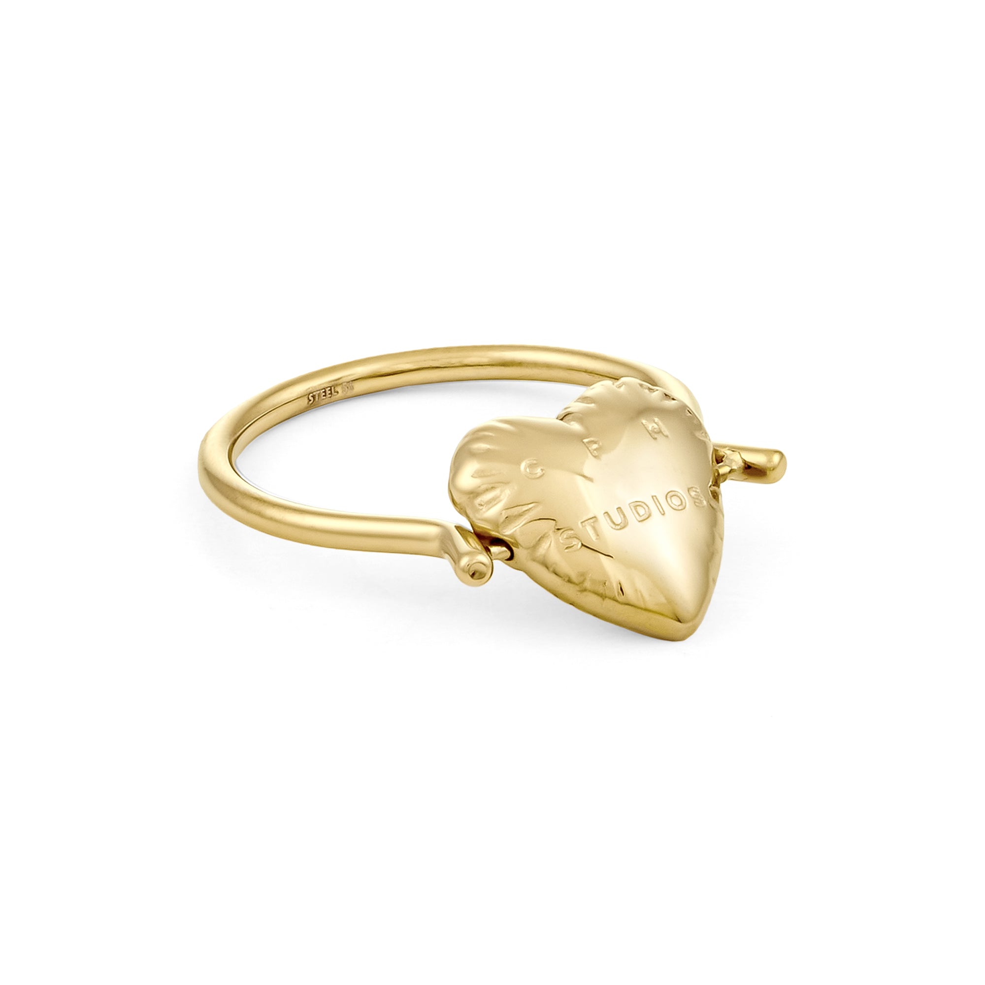 Der Ring COPENHAGEN STUDIOS - Balloon Hearts von Copenhagen Studios besteht aus einem goldenen, herzförmigen Anhänger mit der Gravur STUDIO und steht für schicke Eleganz für Frauen.