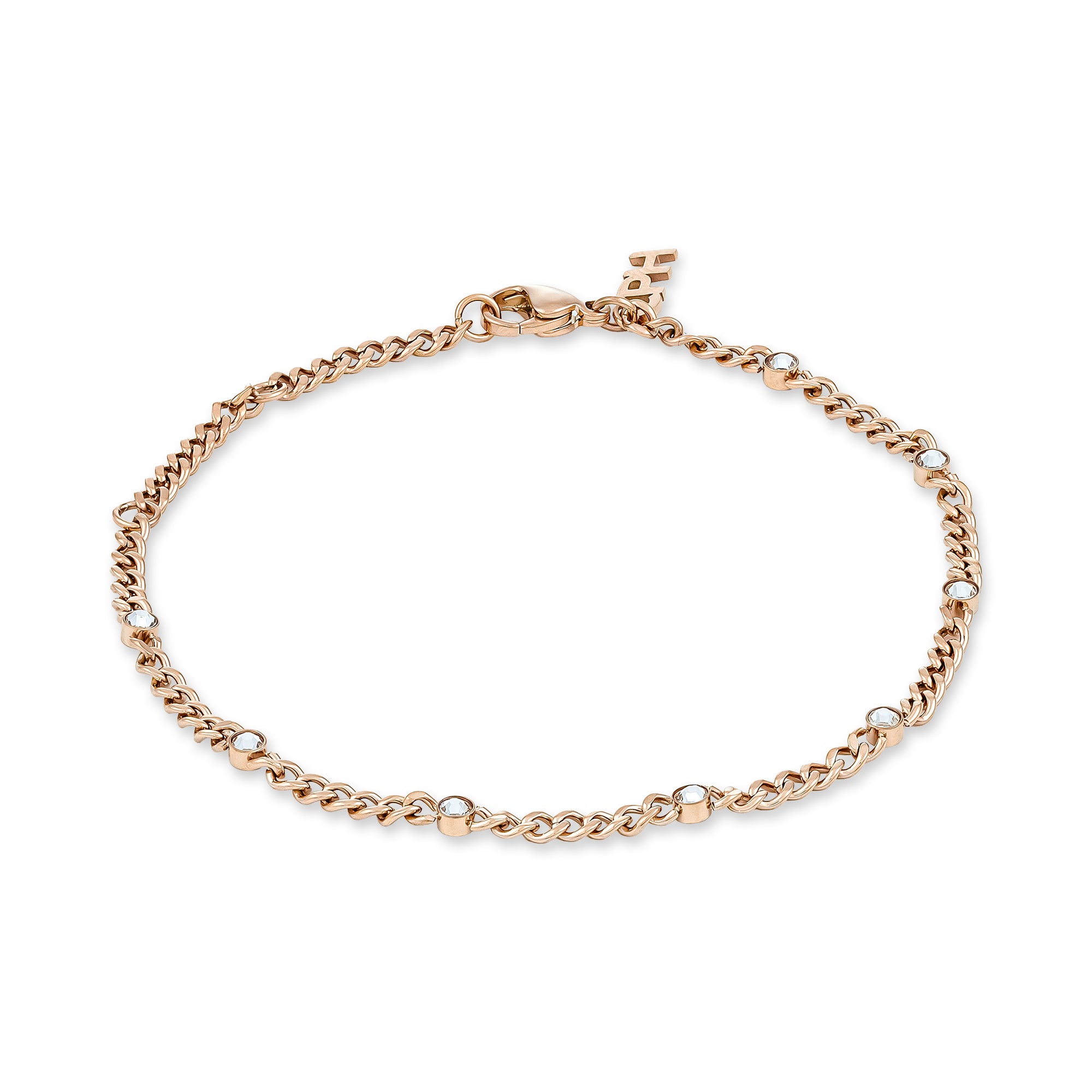 COPENHAGEN STUDIOS Armband - Glitzernd: Ein zartes Goldkettenarmband von Copenhagen Studios mit kleinen runden weißen Steinen, die gleichmäßig verteilt sind und für einen eleganten Look sorgen.