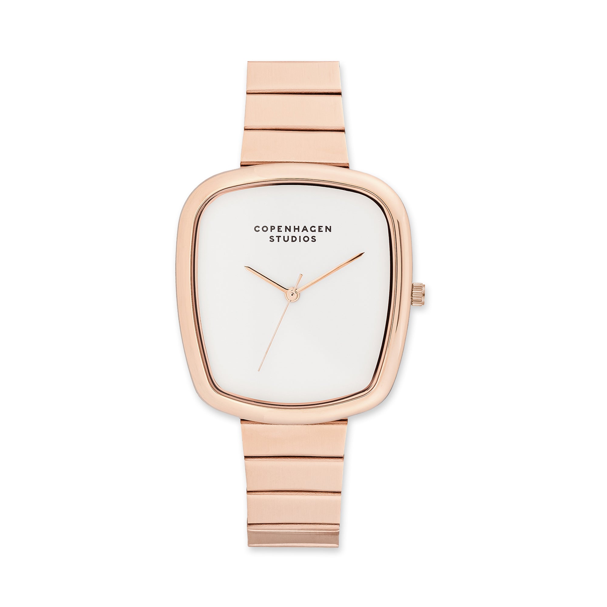 COPENHAGEN STUDIOS Armbanduhr - Curved Watch von Copenhagen Studios in Roségold mit weißem Zifferblatt und minimalistischem Design - eine zeitlose Damenuhr für raffinierten Stil.