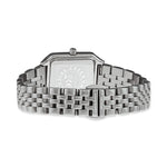 Die COPENHAGEN STUDIOS Armbanduhr - Vintage Watch von Copenhagen Studios hat ein silbernes Metallband und ein rechteckiges Gehäuse, das von der Rückseite mit sichtbarer Schließe und Gravuren gezeigt wird - ein klassisches Stück mit zeitlosem Vintage-Appeal.