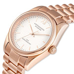 Detailansicht der roségoldenen COPENHAGEN STUDIOS Damen-Armbanduhr mit hellem Zifferblatt und römischer XII.