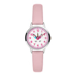 Cool Time Kids Armbanduhr mit Einhorn-Print auf dem Zifferblatt, silbernem Gehäuse und rosa Kunstlederarmband; Produktbild