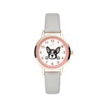 Cool Time Kids Armbanduhr mit Hunde-Motiv auf dem Zifferblatt, roségoldenem Gehäuse und grauem Kunstlederarmband; Produktbild