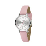 Cool Time Kids Armbanduhr mit glitzernden Schmetterlingen auf dem Zifferblatt, silbernem Gehäuse und rosa Kunstlederarmband; Produktbild