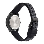 Cool Time Kids Armbanduhr mit Rennauto-Design auf dem Zifferblatt, schwarzem Gehäuse mit drehbarem Topring und schwarzem Silikonband; Rückansicht