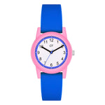 Cool Time Kids Armbanduhr mit rosa Gehäuse und blauem Silikonband; Produktbild