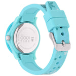 Rückansicht der Cool Time Kids Armbanduhr - The Cool Ice Princess von Cool Time, einer blauen Kinderuhr mit Schneeflockenmuster und einem Gehäuseboden aus Edelstahl, inspiriert von der Eisprinzessin.