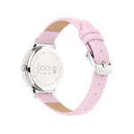 Rückseite einer Cool Time Kids Armbanduhr - Die Cool Pink Pastel Butterfly mit hellrosa Armband und silberner Schließe, die das Logo auf dem Gehäuseboden zeigt - perfekt als süße Uhr für Mädchen.