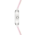 Seitenansicht der Cool Time Kids Armbanduhr - The Cool Pink Pastel Butterfly von Cool Time mit silbernem Gehäuse und hellrosa Armband vor weißem Hintergrund - perfekt als eine Uhr für Mädchen.
