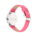Rück-Ansicht der The Cool Pink Butterfly von Cool Time, die mit bunten Zahlen, Schmetterlingsmotiven am pinken Band begeistert und ist die perfekte Uhr für Mädchen.