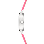 Seiten Ansicht der The Cool Pink Butterfly von Cool Time, die mit bunten Zahlen, Schmetterlingsmotiven am pinken Band begeistert und ist die perfekte Uhr für Mädchen.