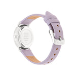 Rückansicht der Cool Time Kids Armbanduhr - Die Cool Lilac Rainbow von Cool Time, mit einem hellvioletten Lederarmband und Edelstahlgehäuse - ideal für junge Stilliebhaber.