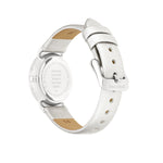 Die Cool Time Kids Armbanduhr - The Cool Sparkling Stars von Cool Time, mit einem silbernen Kunstlederarmband, das von hinten gezeigt wird und die Details der Schließe und des Gehäuses hervorhebt.