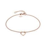 Tamaris Herz-Armband „The Love Heart“ aus roségoldfarbenem Edelstahl mit filigranem Herzsymbol und Karabinerverschluss.