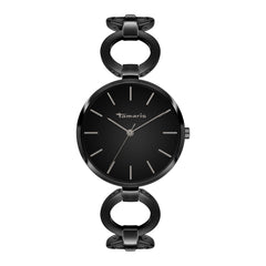 Tamaris Armbanduhr mit schwarzem Zifferblatt, schwarzen Indizes, schwarzem Gehäuse und schwarzem Gliederband; Produktbild