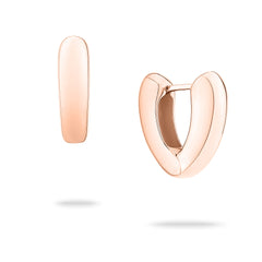 Echtzeit Creole - The Modern Basic: Paar roségoldene Huggie-Hoops, vorne und seitlich auf weißem Hintergrund gezeigt - das perfekte Echtzeit-Accessoire mit modernem Design und Statement-Charakter.