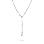 Die Echtzeit Halskette - The Sleek One von Echtzeit verfügt über einen silbernen Y-förmigen Tropfen und einen Karabinerverschluss, ideal für stilvolles Layering. Abgebildet auf weißem Hintergrund.