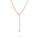 Die Echtzeit Halskette - The Sleek One von Echtzeit ist eine Y-förmige Halskette aus Roségold mit kleinem Verschluss, ideal für stilvolles Layering, abgebildet auf weißem Hintergrund.