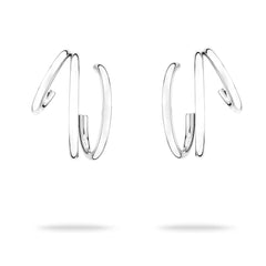 Die Echtzeit Creole - Modern Lines Ohrringe von Echtzeit sind auf einem weißen Hintergrund mit weichen Schatten abgebildet, der ihre zeitlose Eleganz und ihr raffiniertes 3-in-1-Design unterstreicht.