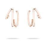 Die Echtzeit Creole - Modern Lines von Echtzeit sind roségoldene Ohrringe im 3-in-1-Design mit offenen, modernen Doppelringen, die auf weißem Hintergrund abgebildet sind.