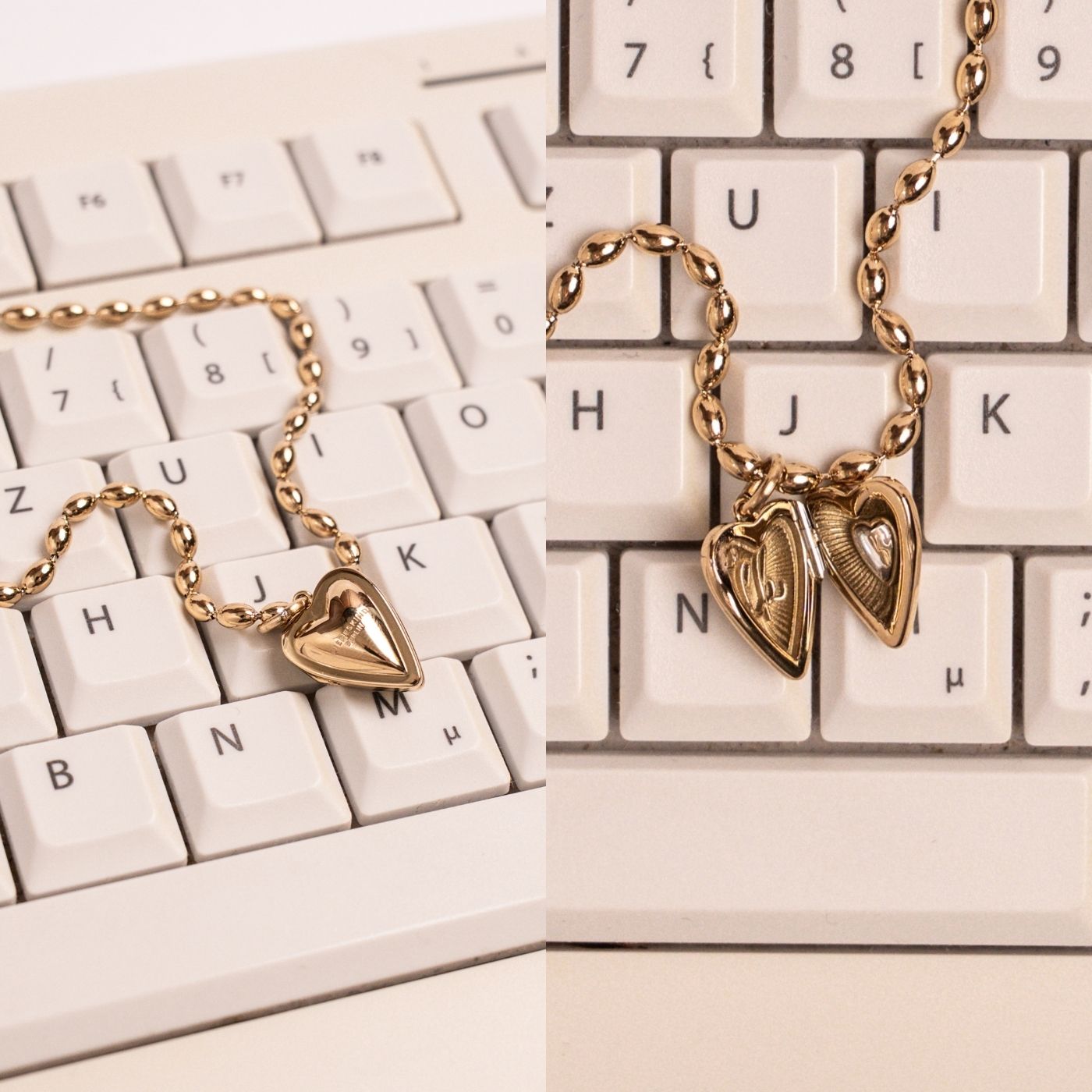 Aufklappbare Herz-Amulette im modernen Design von LIEBESKIND BERLIN Aufeiner Retro-Tastatur