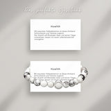 Howlith Beads Armband auf Karte, die die Bedeutung der Halbedelsteine erklärt: