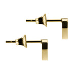 Zwei geometrische Ohrstecker in Gold von Liebeskind Berlin mit abgerundeten rechteckigen Fronten und Butterfly-Verschluss, stilvoll präsentiert. Entdecke die LIEBESKIND BERLIN Ohrstecker - The Geometric.
