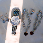 Liebeskind Berlin Armband - Chunky Heart; grobe Gliederkette mit Herzanhänger; silber zusatzbild mit anderen Schmuckstücken