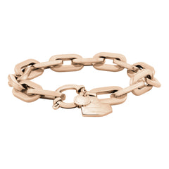 Liebeskind Berlin Armband bestehend aus einer roségoldenen, groben Gliederkette und einem Herzanhänger mit grafischen Elementen; Produktbild