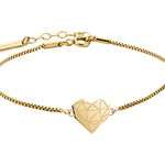 Das LIEBESKIND BERLIN Set - Gold Broken Heart von Liebeskind Berlin ist ein goldenes Armband mit geometrischem Broken-Heart-Anhänger und verstellbarem Verschluss, stilvoll auf weißem Hintergrund präsentiert.