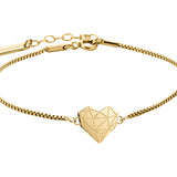 Das LIEBESKIND BERLIN Set - Gold Broken Heart von Liebeskind Berlin ist ein goldenes Armband mit geometrischem Broken-Heart-Anhänger und verstellbarem Verschluss, stilvoll auf weißem Hintergrund präsentiert.