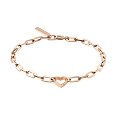Das LIEBESKIND BERLIN Armband - In Liebe von Liebeskind Berlin ist mit seinen roségoldenen, rechteckigen Gliedern und einem Herzanhänger in der Mitte ein elegantes Geschenk für jeden Anlass.